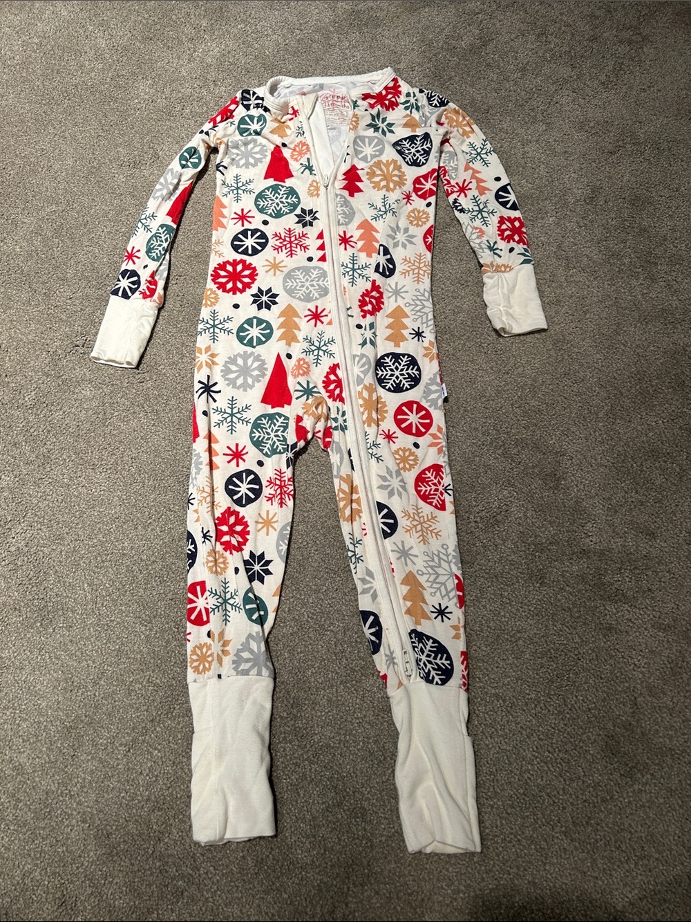 Little Sleepies White Holiday Snowflake & Tree Footed Pajamas